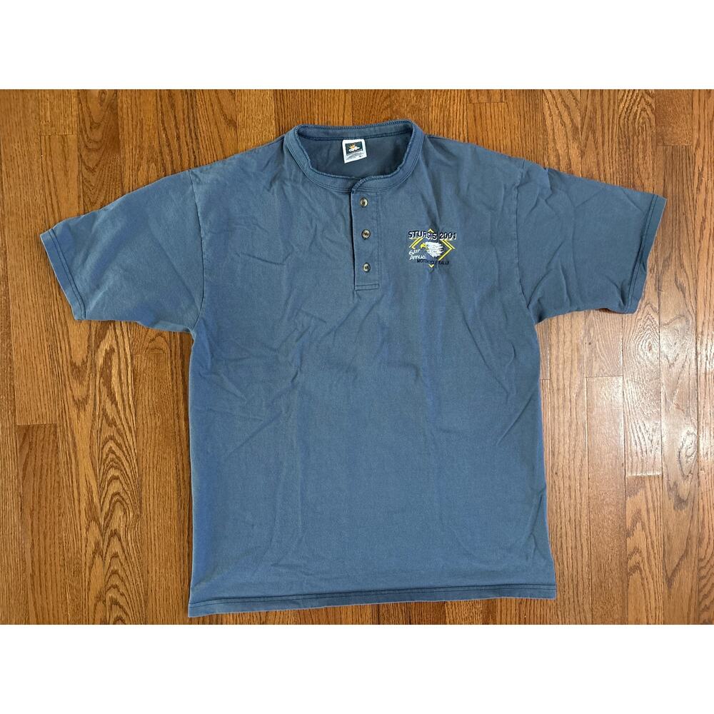 Sturgis 2001 Motorcycle Rally 3 Button‎ Henley Short Sleeve Shirt- Men's Large